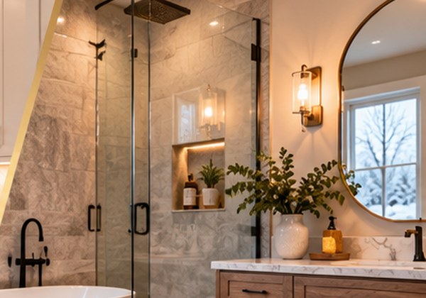 Updated bathroom with tiled shower