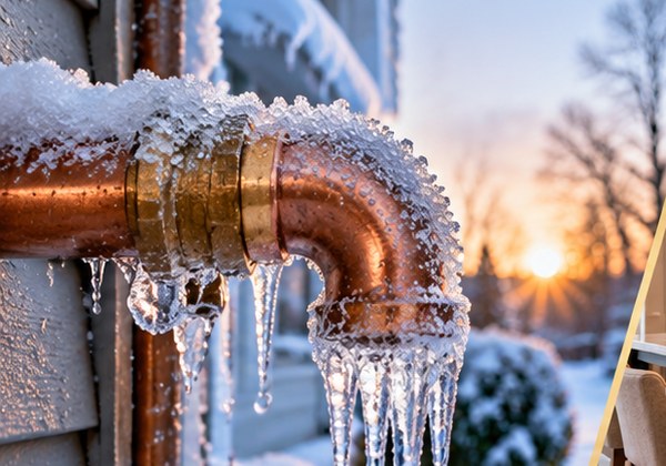 Frozen pipe and winter ice